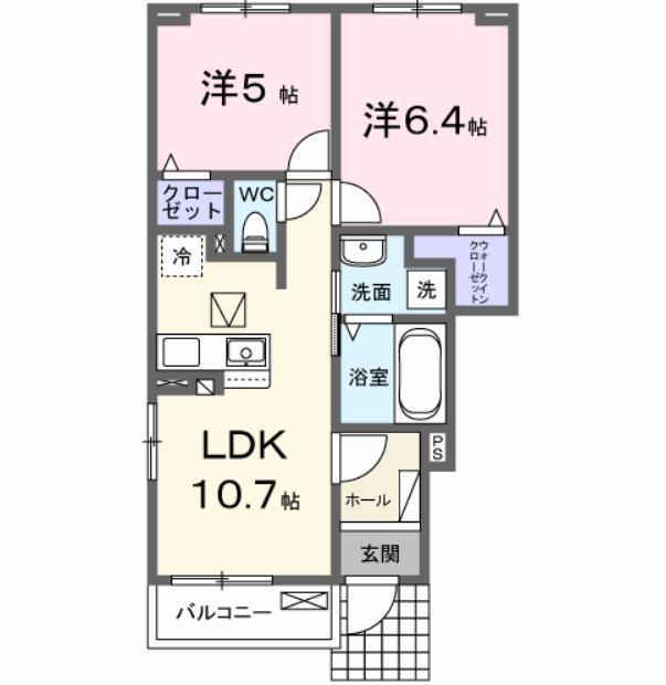 ハピネスII(2LDK/1階)の間取り写真