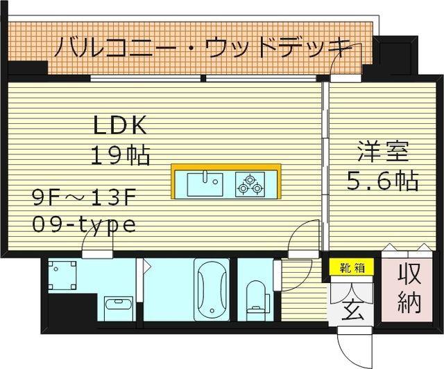 W.O.B.KYOBASHI(1LDK/10階)の間取り写真