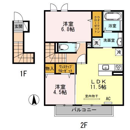 ウィット八平 A棟(2LDK/2階)の間取り写真