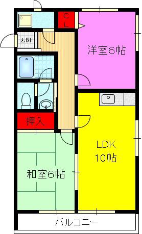 フィオーレ(2DK/2階)の間取り写真