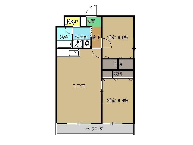 プレイスコート住吉(2DK/2階)の間取り写真