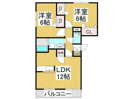 北長野レジデンス(2LDK/2階)の間取り写真