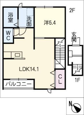 クオーレ白須賀(1LDK/2階)の間取り写真
