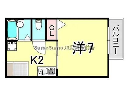 ブロスハイツ住吉本町(1K/1階)の間取り写真