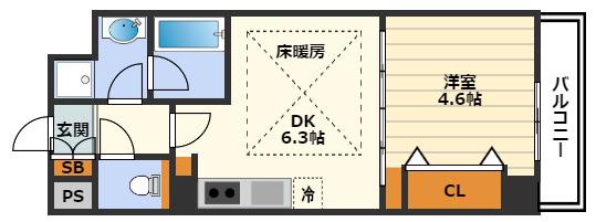 アーバネックス同心(1DK/8階)の間取り写真