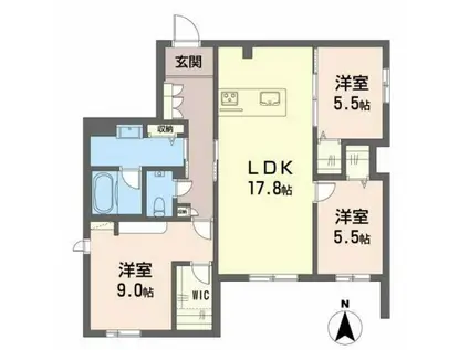 べレオ西新レジデンス(3LDK/1階)の間取り写真