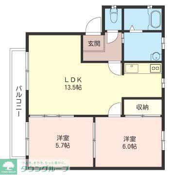 ソレイユ三和(2LDK/2階)の間取り写真
