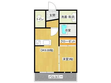 ドミナント竜ヶ崎(1DK/2階)の間取り写真