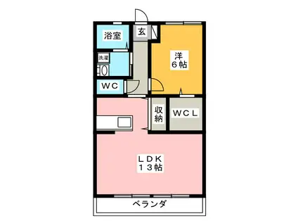 ドエル雅(1LDK/2階)の間取り写真