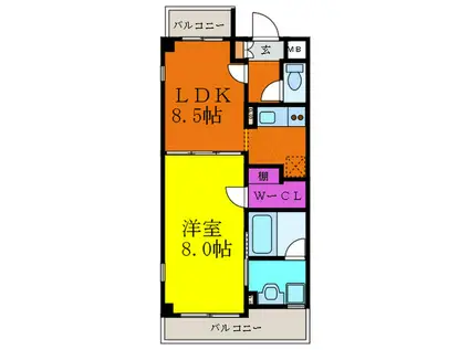 グレイス正雀(1LDK/2階)の間取り写真