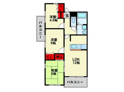 DEN.DEN星ヶ丘(3LDK/2階)の間取り写真