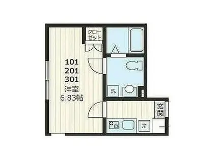 アドヴァンスTT2号館(1K/3階)の間取り写真