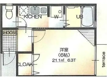 CROSS(1K/2階)の間取り写真