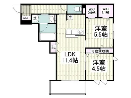 アルカン・メール 藤沢(2LDK/3階)の間取り写真