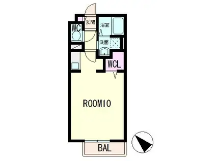 ヴィラタッツミーA棟(ワンルーム/1階)の間取り写真