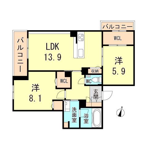 シャーメゾングランデール御影(2LDK/3階)の間取り写真
