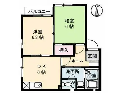 Kガーデン(2DK/2階)の間取り写真