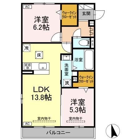 シリウス(2LDK/1階)の間取り写真