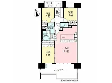 照葉テラス・パークカーサ(3LDK/5階)の間取り写真