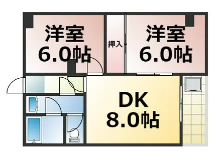 グローリーハイツ東成(2DK/4階)の間取り写真