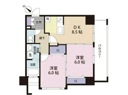 アイランドコート別院(2DK/4階)の間取り写真