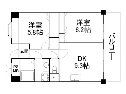 フラット野田III(2LDK/10階)の間取り写真