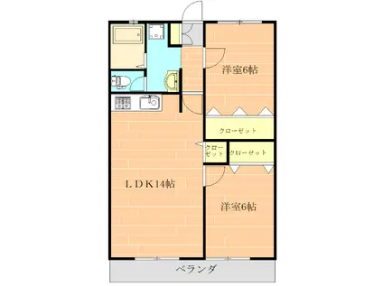 ハイム年ノ神(2LDK/3階)の間取り写真