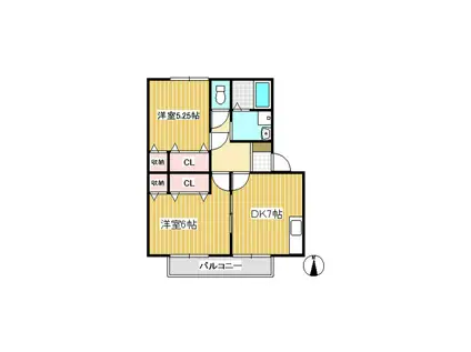 エスティアム柳町(2DK/2階)の間取り写真