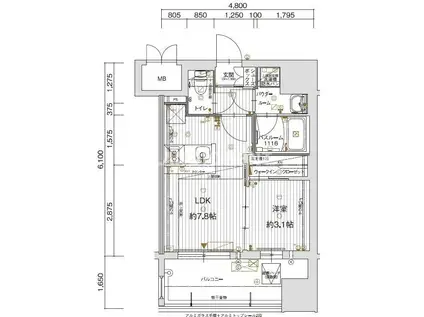グランフォーレプライム平尾(1LDK/6階)の間取り写真