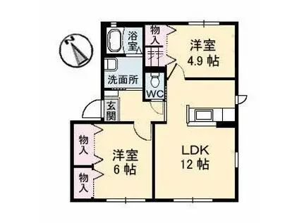 シャーメゾン熊野東 C棟(2LDK/1階)の間取り写真