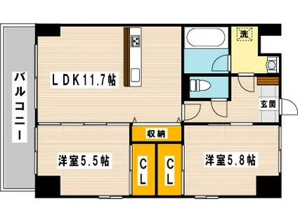 プランドール一枝(2LDK/6階)の間取り写真