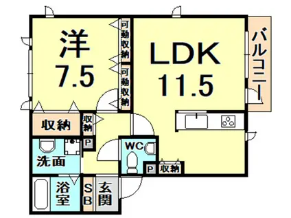 シャーメゾン丸橋 C棟(1LDK/1階)の間取り写真