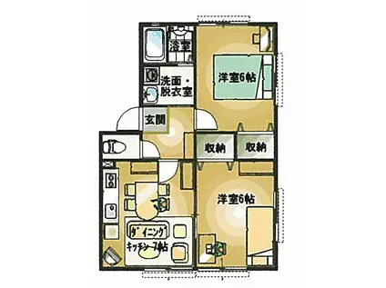 グランシャリオ高萩B(2DK/2階)の間取り写真