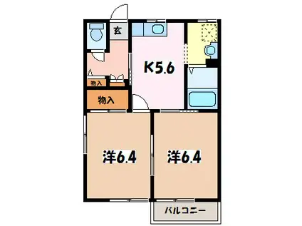 ドルフ野口(2K/1階)の間取り写真