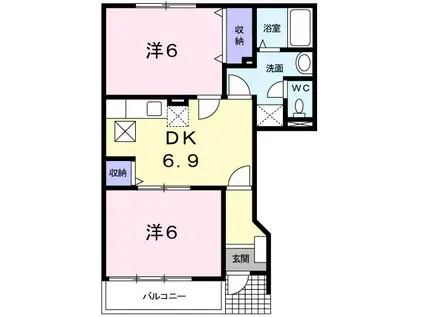 アンソレイエ(2DK/1階)の間取り写真