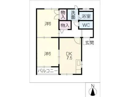 ベルハイツ竜美ヶ丘(2DK/2階)の間取り写真