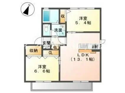 ベルスールC棟(2LDK/1階)の間取り写真