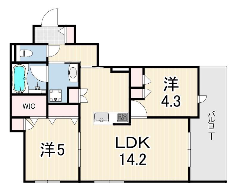 LA VITA西宮北口(2LDK/3階)の間取り写真
