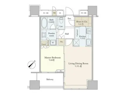 パークコート千代田富士見ザ タワー(1LDK/21階)の間取り写真