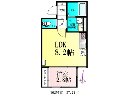 BAU宮町II(1LDK/1階)の間取り写真