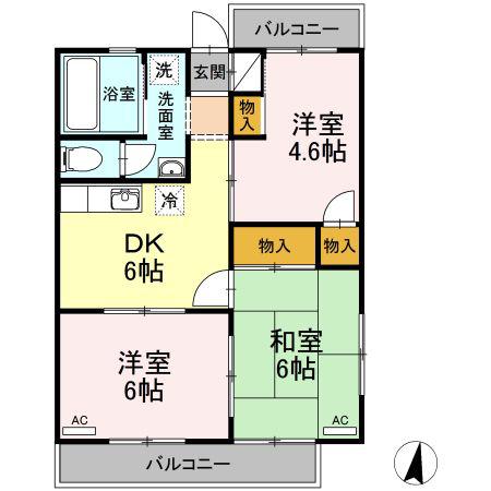 ドメスティックカーサ(3DK/2階)の間取り写真