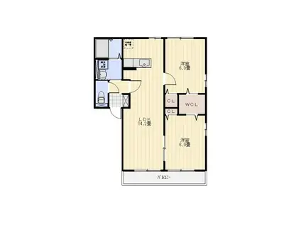 ヒルズきざしB棟(2LDK/2階)の間取り写真