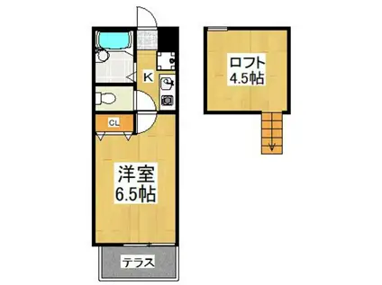 カーサ・フローラB棟(1K/1階)の間取り写真