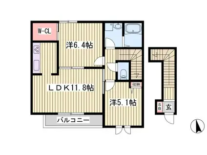 シャーメゾン西庄(2LDK/2階)の間取り写真
