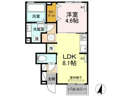 クアトロ・カーサ江津(1LDK/1階)の間取り写真