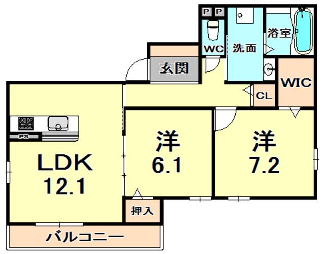 コルン コゥロエン(2LDK/3階)の間取り写真