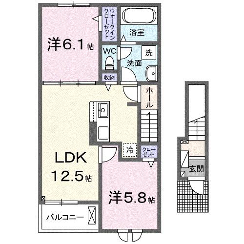 ヴィヴァレス(2LDK/2階)の間取り写真