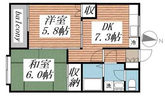 サンワロイヤル長江(2DK/4階)の間取り写真