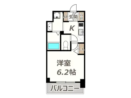 プレミアムコート天王寺イースト(1K/2階)の間取り写真