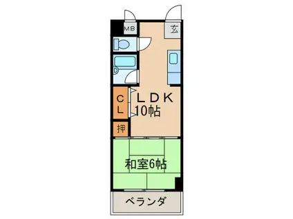 寺田ガーデンハイツ2番館(1LDK/2階)の間取り写真